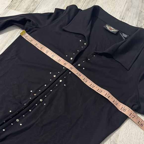 Harley Davidson Black Long Sleeve Collared Shirt  Hook and Eye Closure Size M - Picture 7 of 9